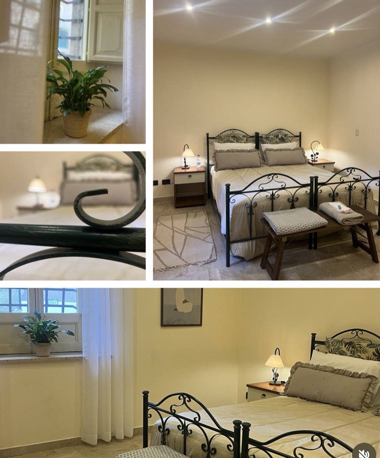 Room details — plants, ironwork and bedding