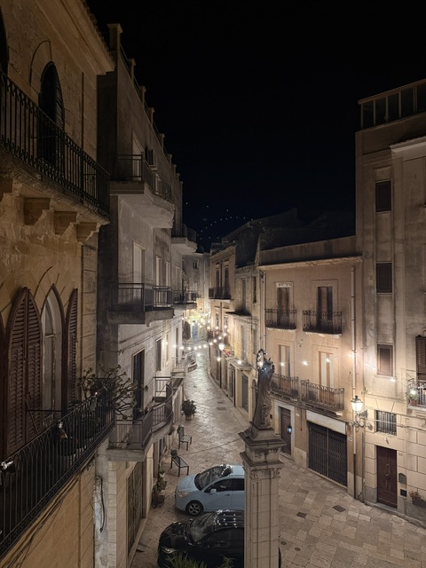 Salemi's old town street at night from above